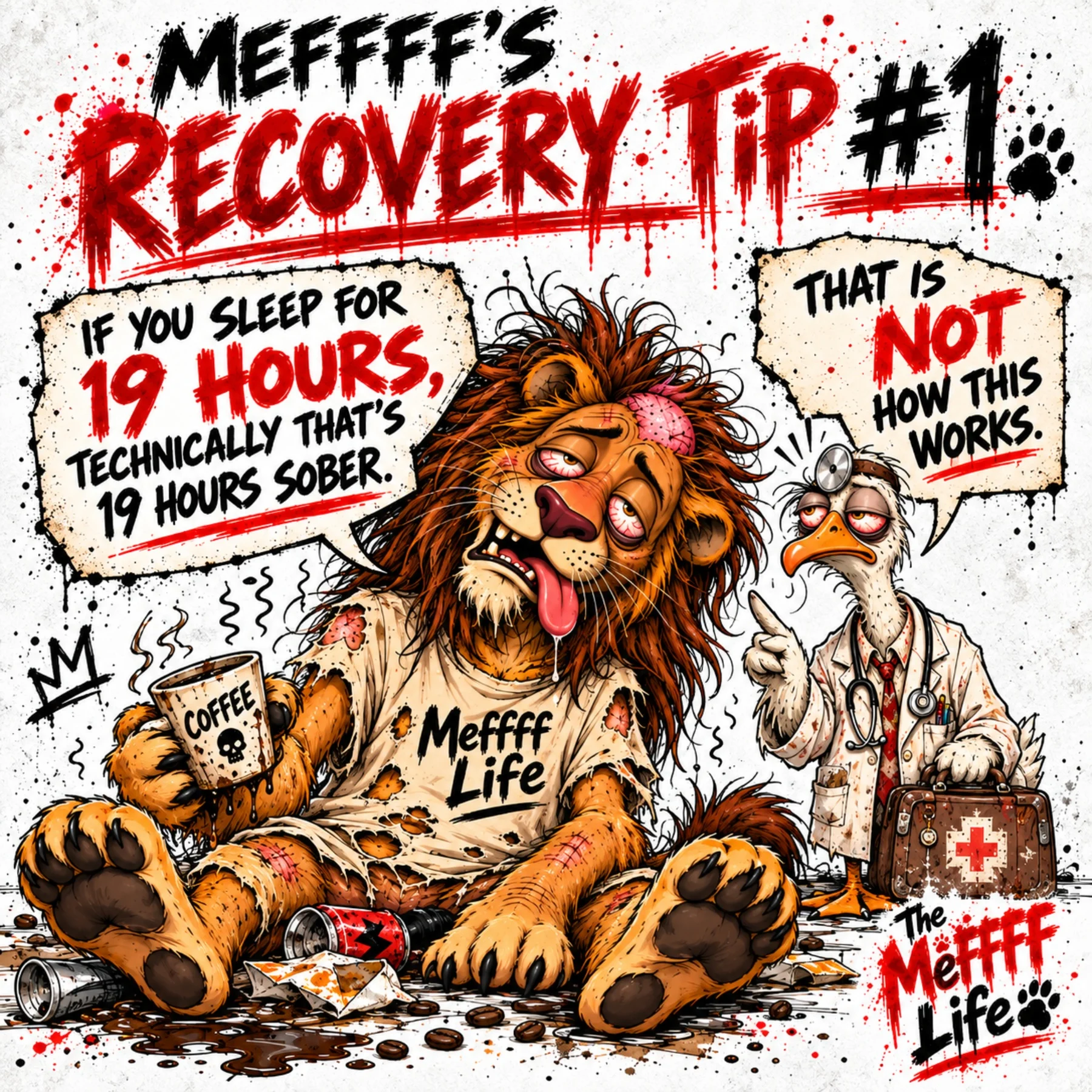 Meffff claims sleeping for 19 hours counts as 19 hours sober while Doctor Goose disagrees.