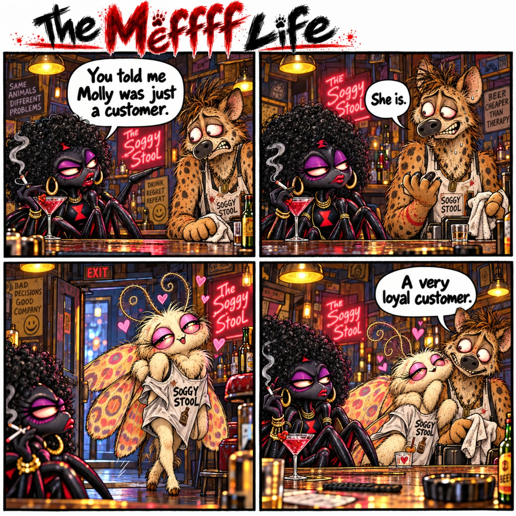 Widow Fro confronts Sniffles about Molly the Moth at The Soggy Stool.